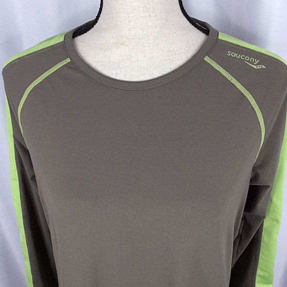 Saucony Running Athletic Top Womens Size Large Brown Green Long Sleeve Crew Neck - Picture 5 of 6